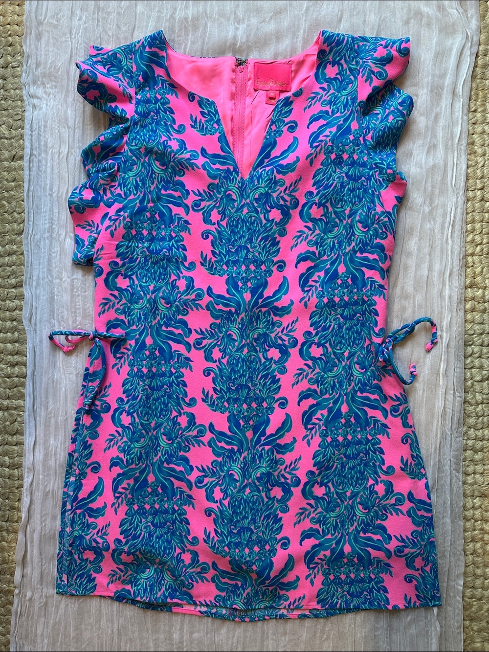 Lilly Pulitzer Hot Pink Tunic with Teal Blue Floral Print